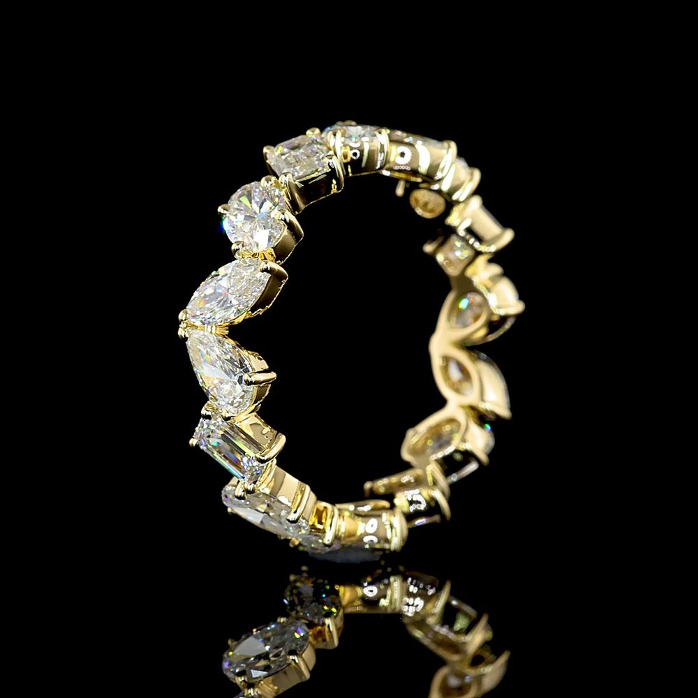 14K Yellow Gold Eternity Band with Alternating Pear, Oval & Emerald Cut Lab Diamonds - 3.09 Carats Total Diamond Weight - Covaloro Fine Jewelry