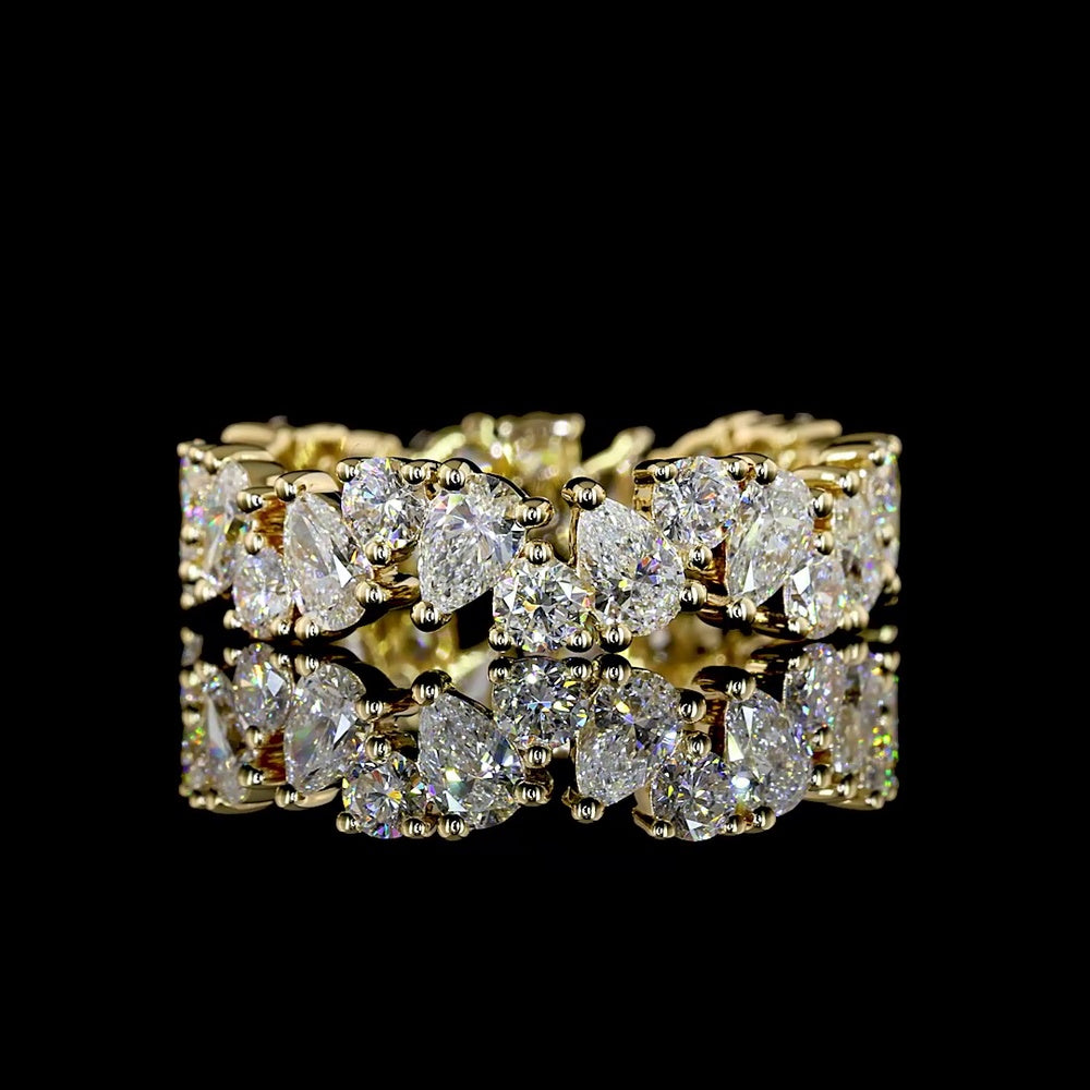 14K Yellow Gold Eternity Band with Alternating Pear Shape and Round Brilliant Lab Diamonds - 2.48 Carat Total Weight, E-F Color VS1 Clarity - Covaloro Fine Jewelry