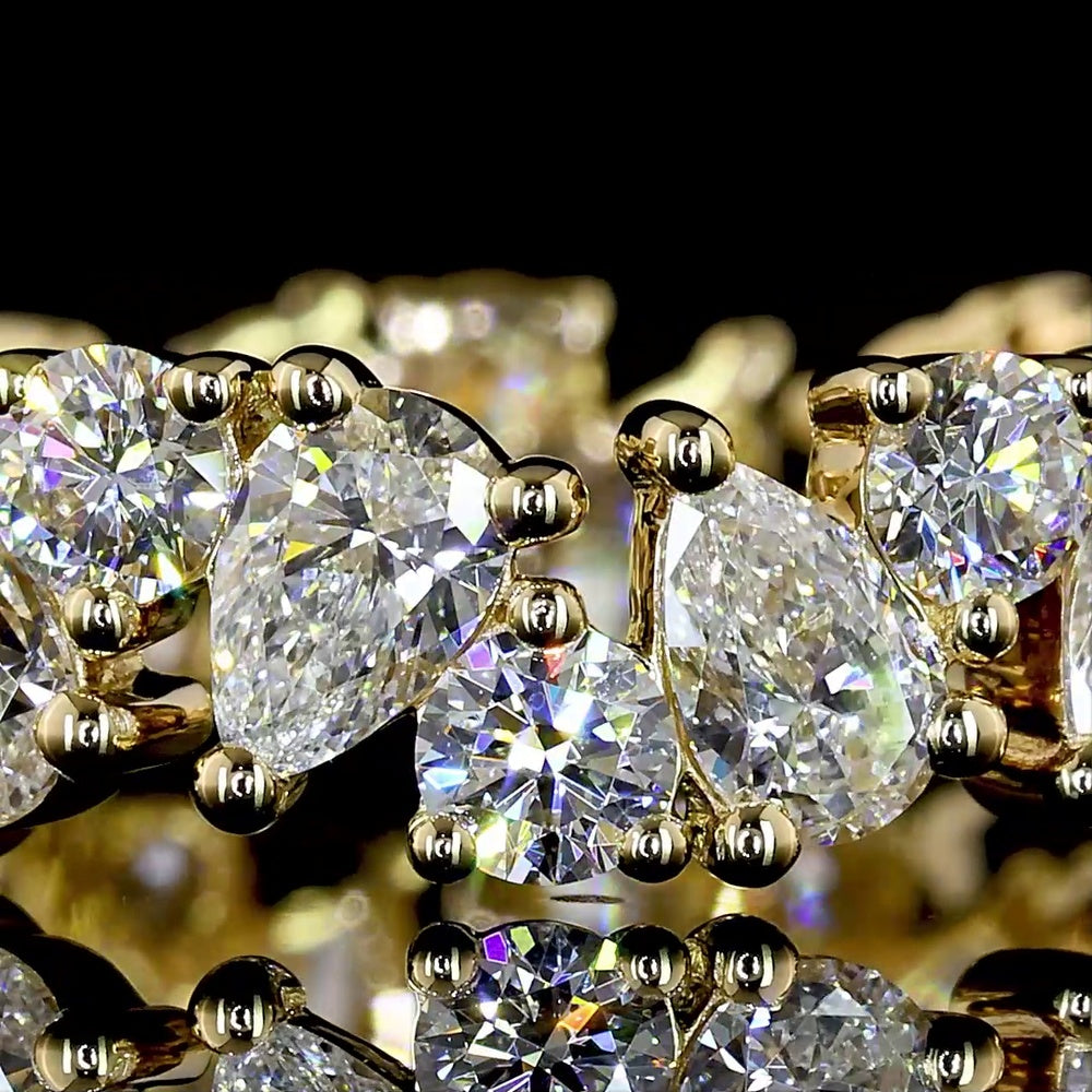 14K Yellow Gold Eternity Band with Alternating Pear Shape and Round Brilliant Lab Diamonds - 2.48 Carat Total Weight, E-F Color VS1 Clarity - Covaloro Fine Jewelry