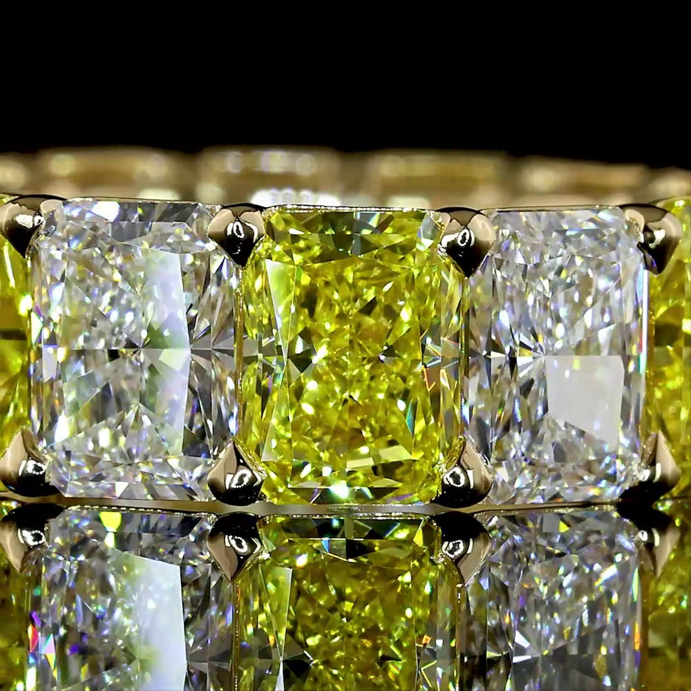 14K Yellow Gold Eternity Band with Alternating Radiant Cut Fancy Vivid Yellow and White Lab Diamonds - 8.91 Carats Total Diamond Weight - Covaloro Fine Jewelry