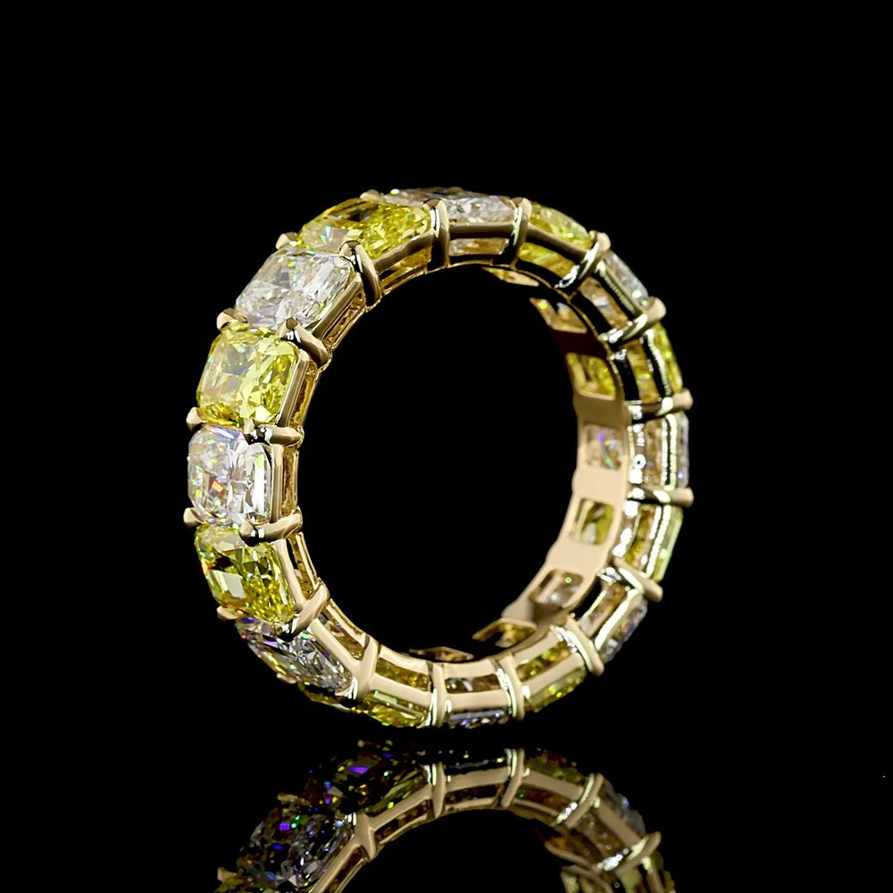 14K Yellow Gold Eternity Band with Alternating Radiant Cut Fancy Vivid Yellow and White Lab Diamonds - 8.91 Carats Total Diamond Weight - Covaloro Fine Jewelry