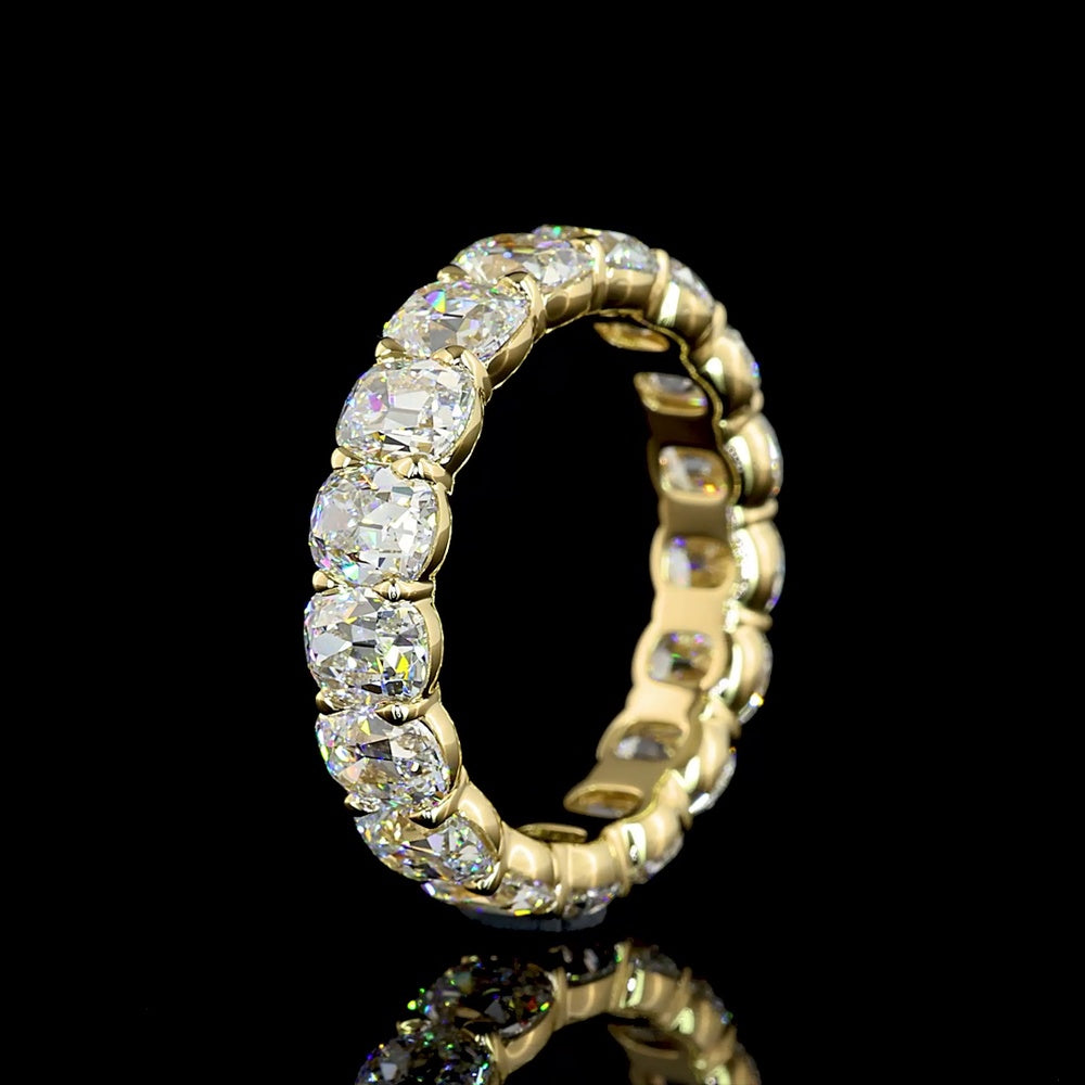 14K Yellow Gold Eternity Band with Antique Cushion Cut Lab Grown Diamonds - 5.77 Carat Total Diamond Weight - Covaloro Fine Jewelry