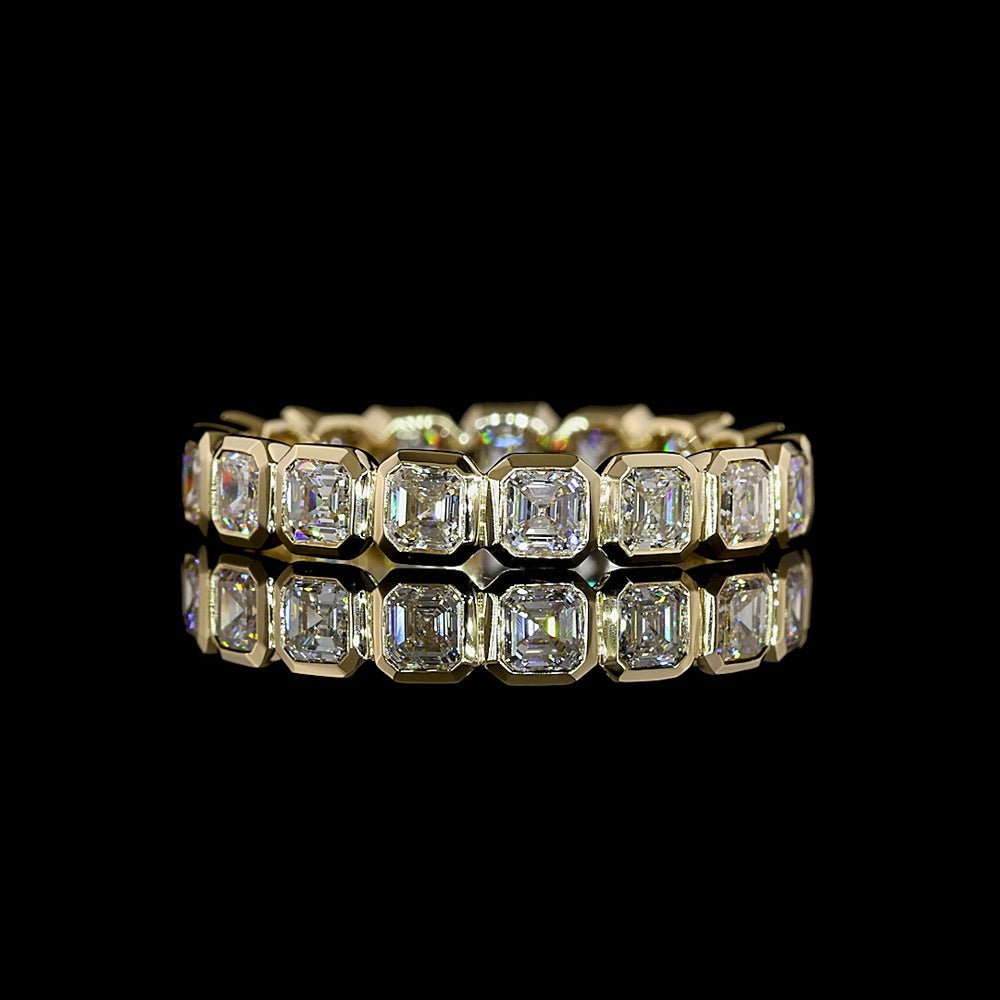 14K Yellow Gold Eternity Band with Bezel Set Asscher Cut Lab Diamonds - 2.11 Carats Total Diamond Weight - Covaloro Fine Jewelry