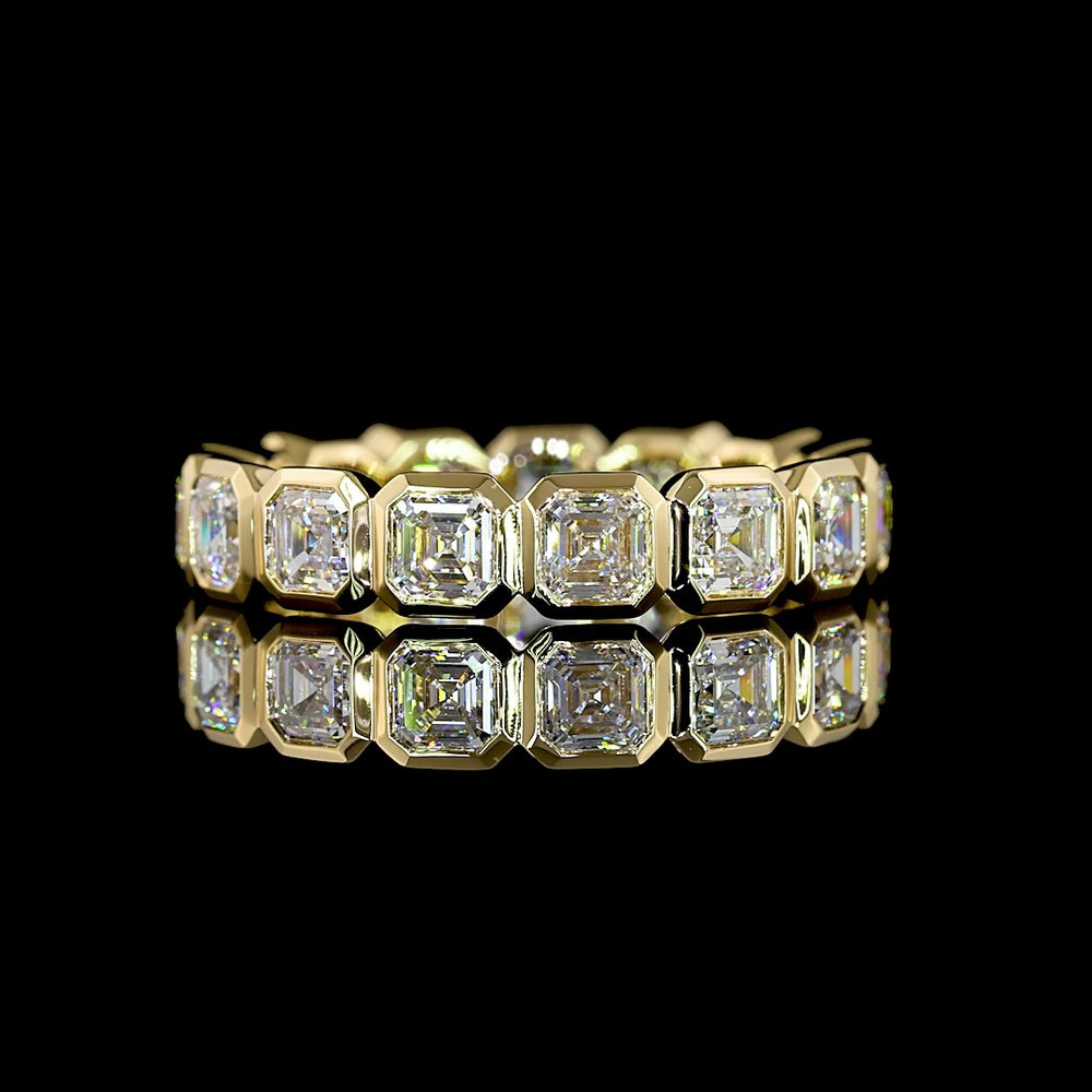 14K Yellow Gold Eternity Band with Bezel Set Asscher Cut Lab Diamonds - 2.43 Carats Total Diamond Weight - Covaloro Fine Jewelry