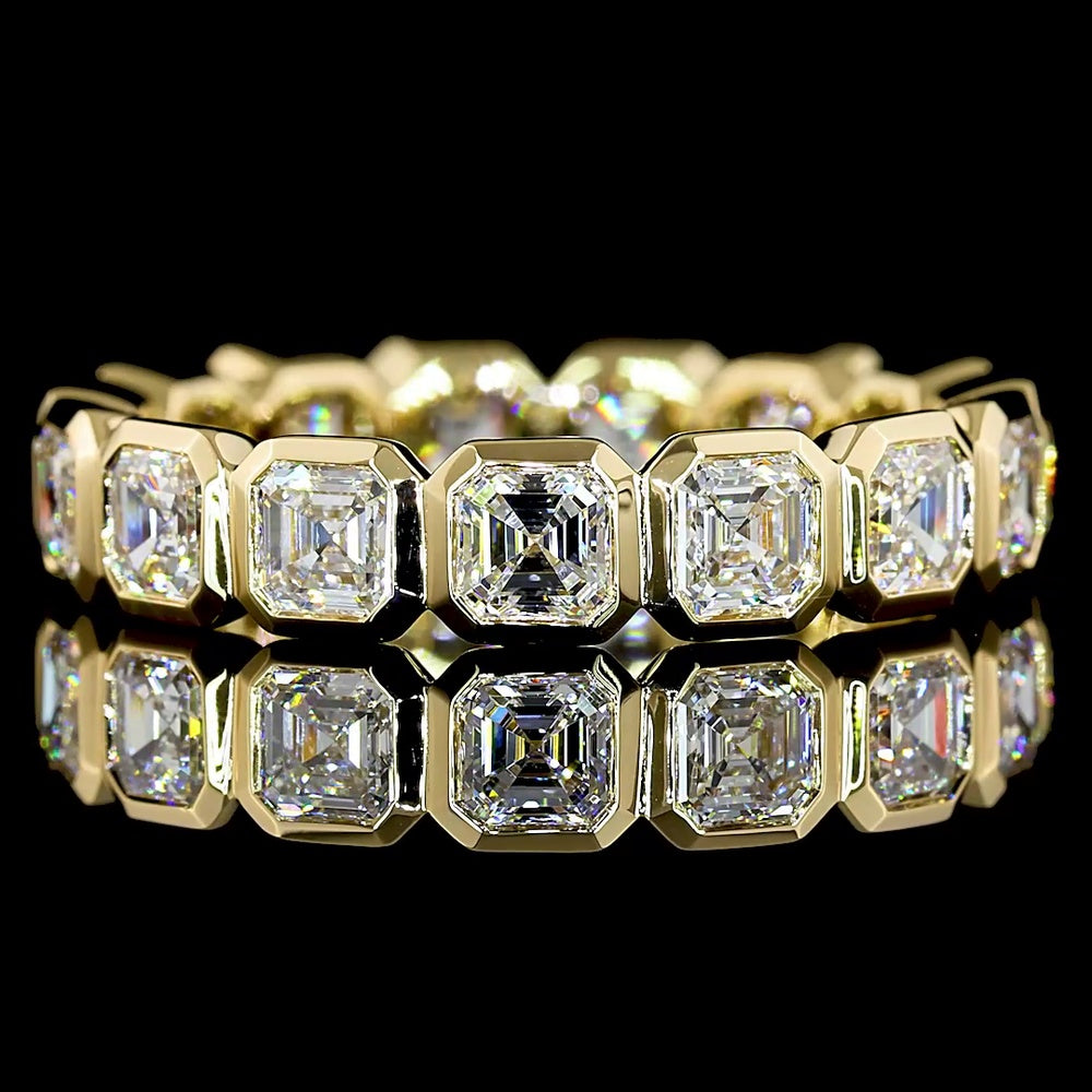 14K Yellow Gold Eternity Band with Bezel Set Asscher Cut Lab Diamonds - 2.43 Carats Total Diamond Weight - Covaloro Fine Jewelry