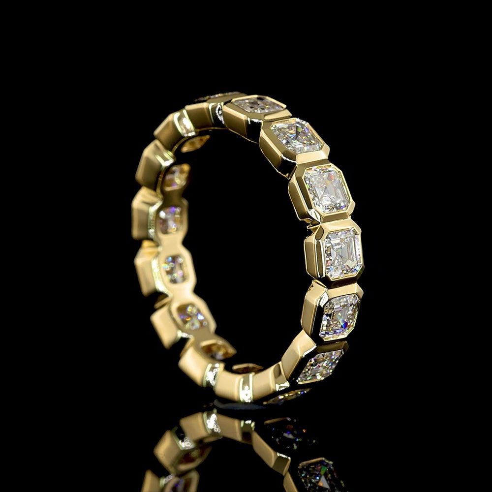 14K Yellow Gold Eternity Band with Bezel Set Asscher Cut Lab Diamonds - 2.43 Carats Total Diamond Weight - Covaloro Fine Jewelry