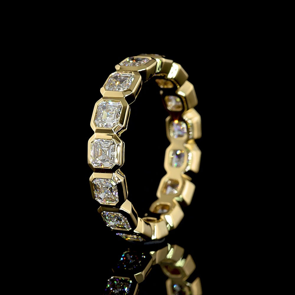 14K Yellow Gold Eternity Band with Bezel Set Asscher Cut Lab Diamonds - 2.43 Carats Total Diamond Weight - Covaloro Fine Jewelry