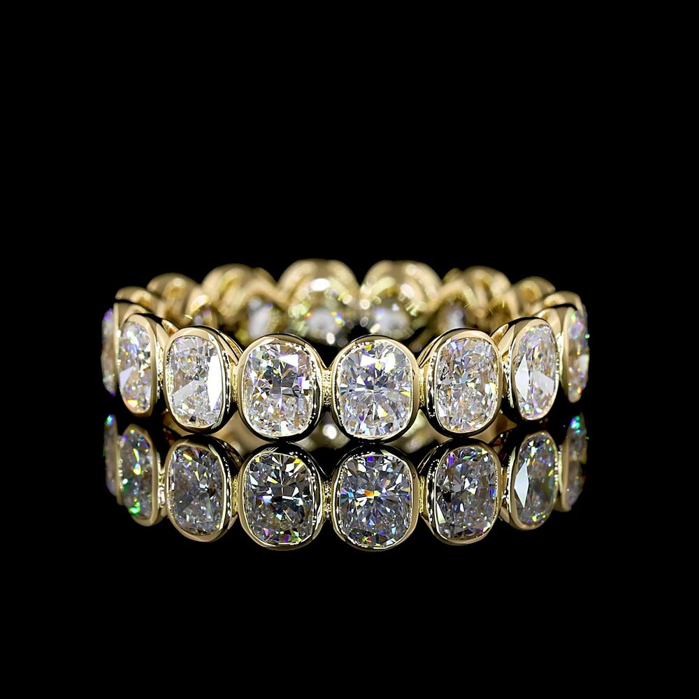 14K Yellow Gold Eternity Band with Bezel Set Cushion Brilliant Cut Lab Diamonds - 3.35 Carat Total Diamond Weight - Covaloro Fine Jewelry