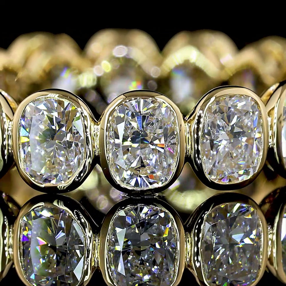 14K Yellow Gold Eternity Band with Bezel Set Cushion Brilliant Cut Lab Diamonds - 3.35 Carat Total Diamond Weight - Covaloro Fine Jewelry