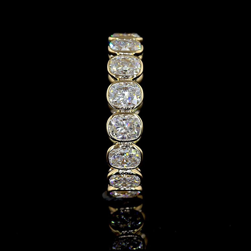 14K Yellow Gold Eternity Band with Bezel Set Cushion Brilliant Cut Lab Diamonds - 3.35 Carat Total Diamond Weight - Covaloro Fine Jewelry