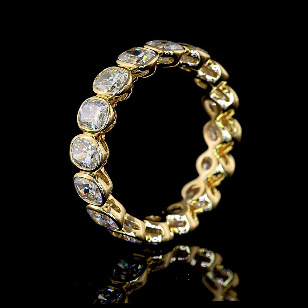 14K Yellow Gold Eternity Band with Bezel Set Cushion Brilliant Cut Lab Diamonds - 3.35 Carat Total Diamond Weight - Covaloro Fine Jewelry