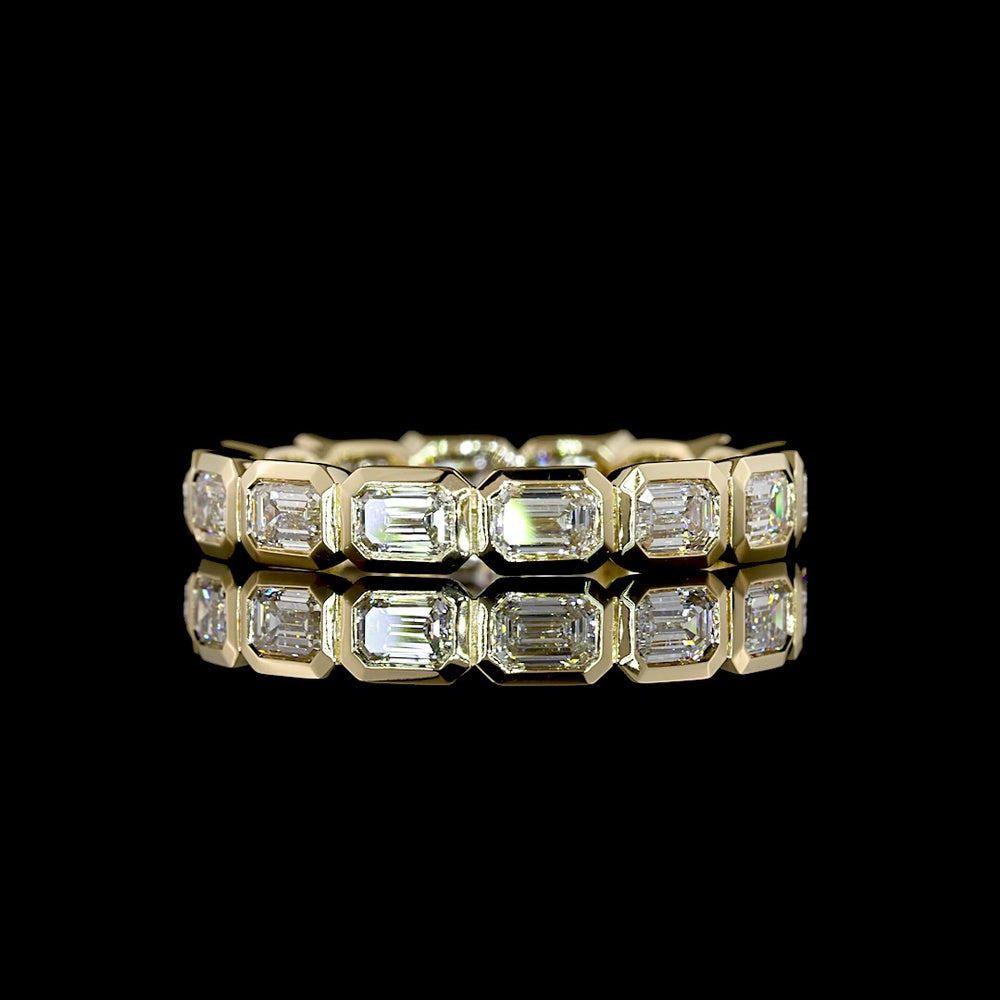 14K Yellow Gold Eternity Band with Bezel-Set East-West Emerald Cut Lab Diamonds - 1.43 Carats Total Diamond Weight - Covaloro Fine Jewelry