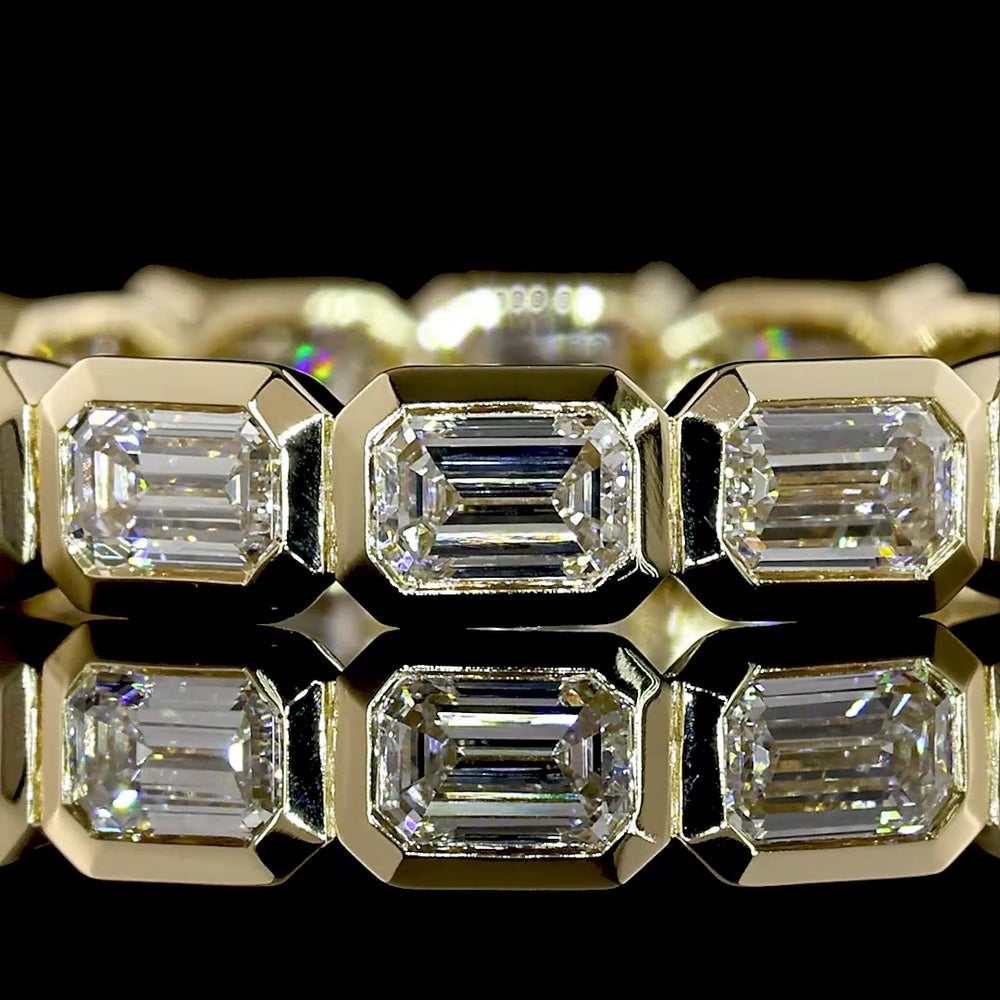 14K Yellow Gold Eternity Band with Bezel-Set East-West Emerald Cut Lab Diamonds - 1.43 Carats Total Diamond Weight - Covaloro Fine Jewelry