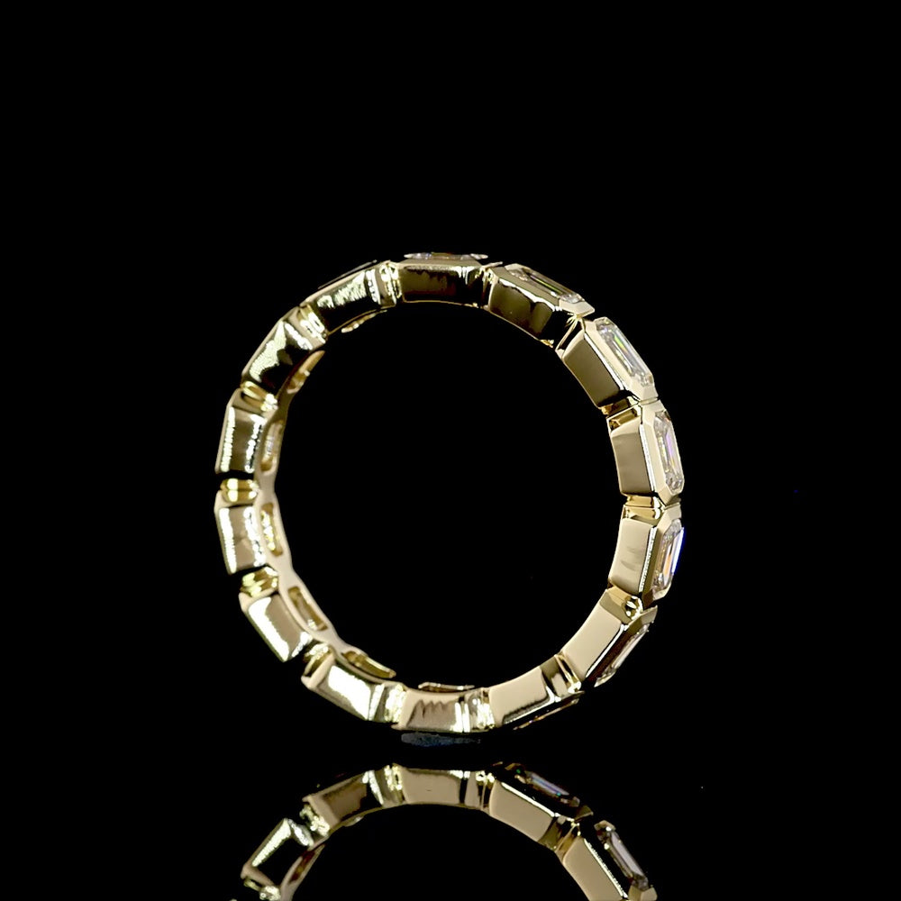 14K Yellow Gold Eternity Band with Bezel-Set East-West Emerald Cut Lab Diamonds - 1.43 Carats Total Diamond Weight - Covaloro Fine Jewelry