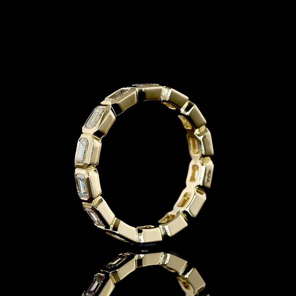 14K Yellow Gold Eternity Band with Bezel-Set East-West Emerald Cut Lab Diamonds - 1.43 Carats Total Diamond Weight - Covaloro Fine Jewelry