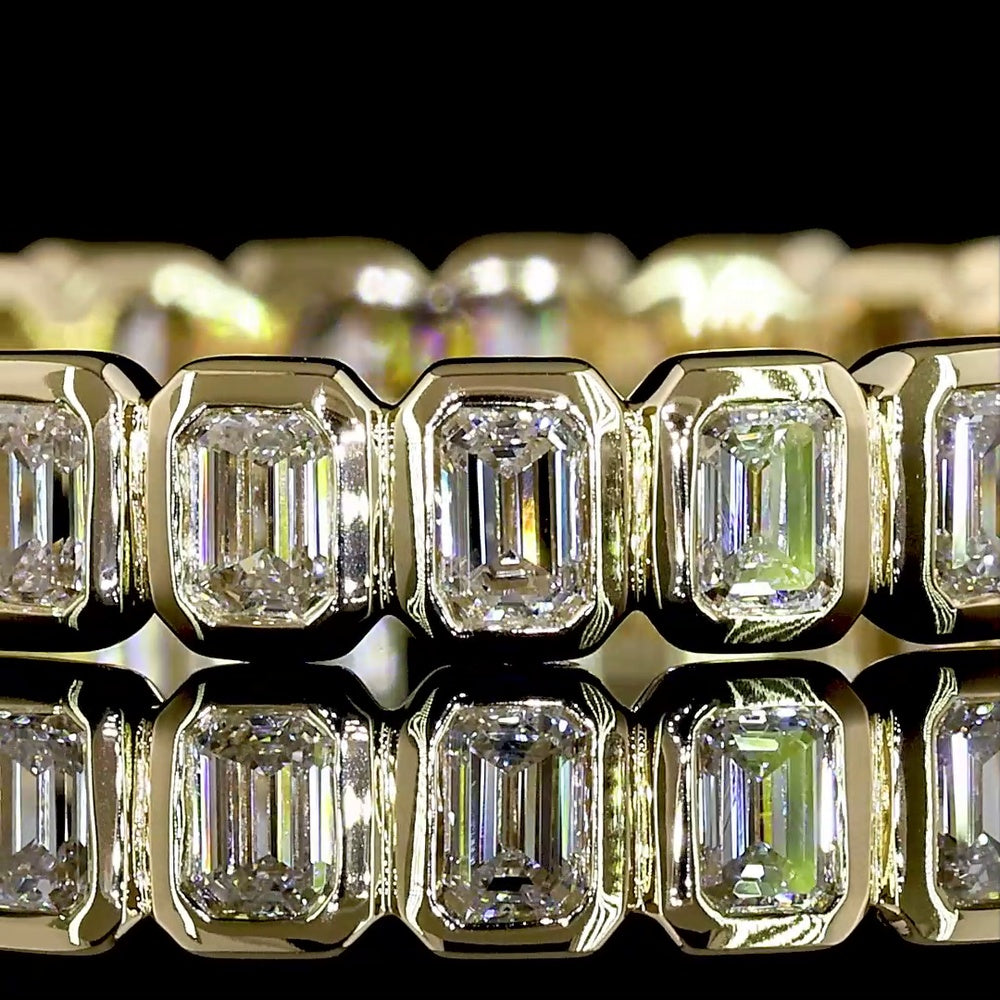 14K Yellow Gold Eternity Band with Bezel Set Emerald Cut Lab Diamonds - 0.98 Carats Total Diamond Weight - Covaloro Fine Jewelry