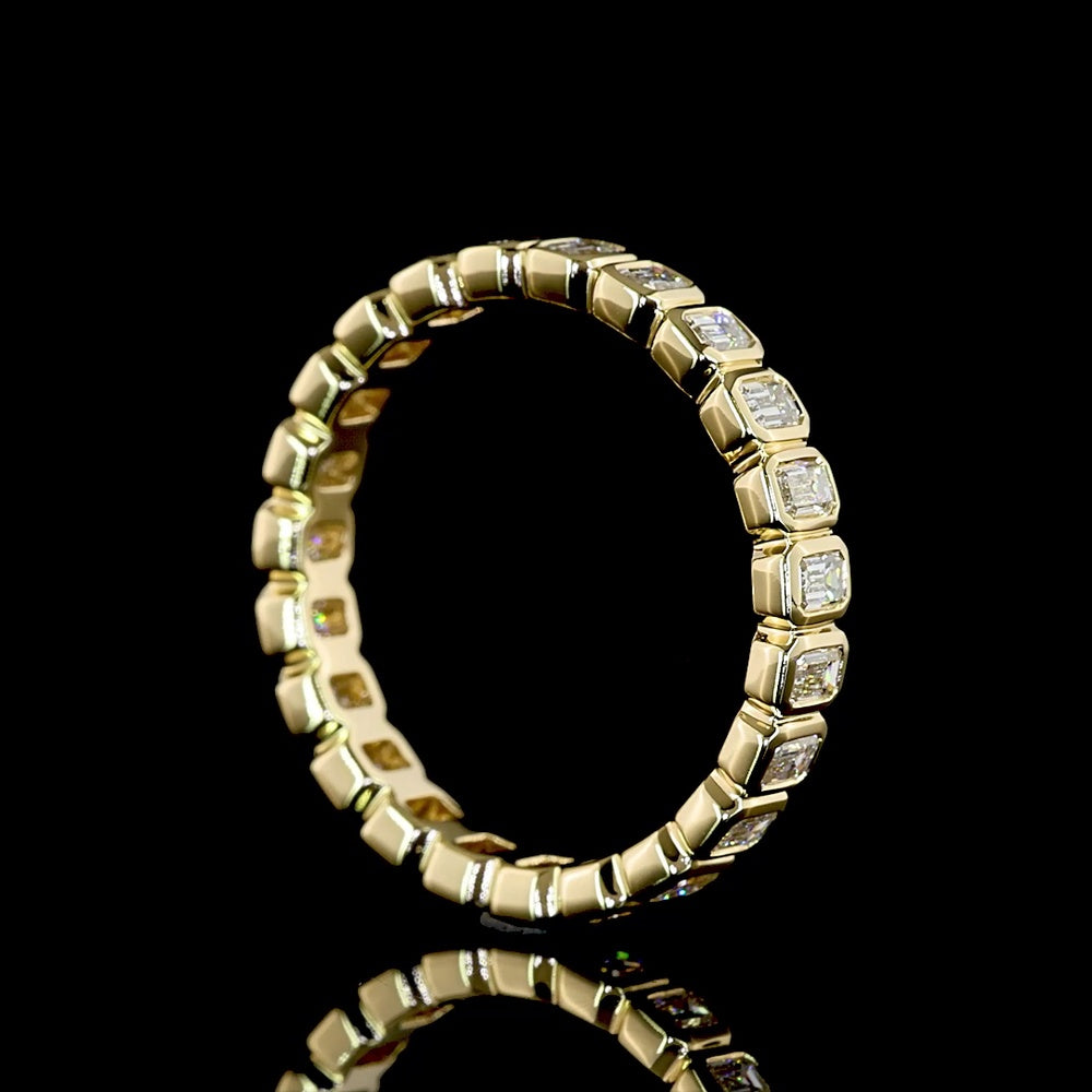 14K Yellow Gold Eternity Band with Bezel Set Emerald Cut Lab Diamonds - 0.98 Carats Total Diamond Weight - Covaloro Fine Jewelry