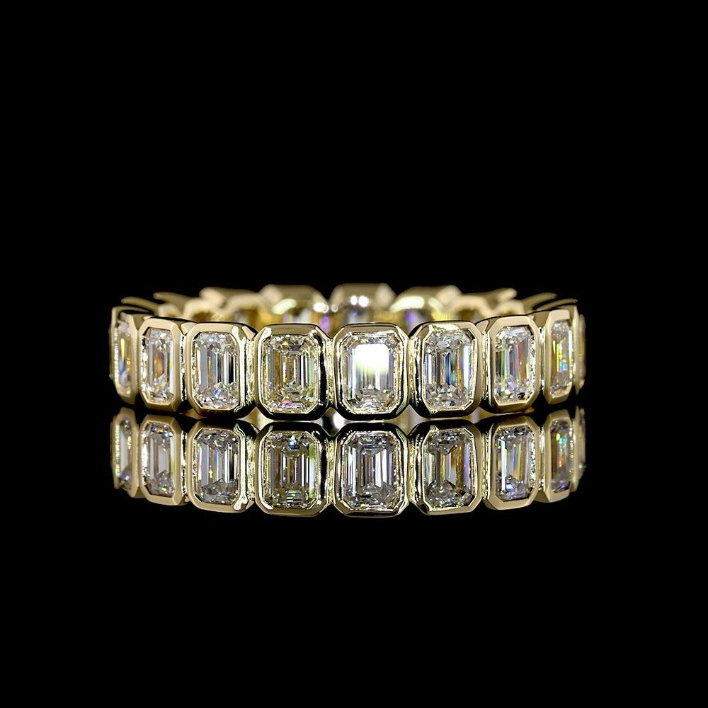 14K Yellow Gold Eternity Band with Bezel Set Emerald Cut Lab Diamonds - 1.80 Carat Total Weight, 19 Stones - Covaloro Fine Jewelry