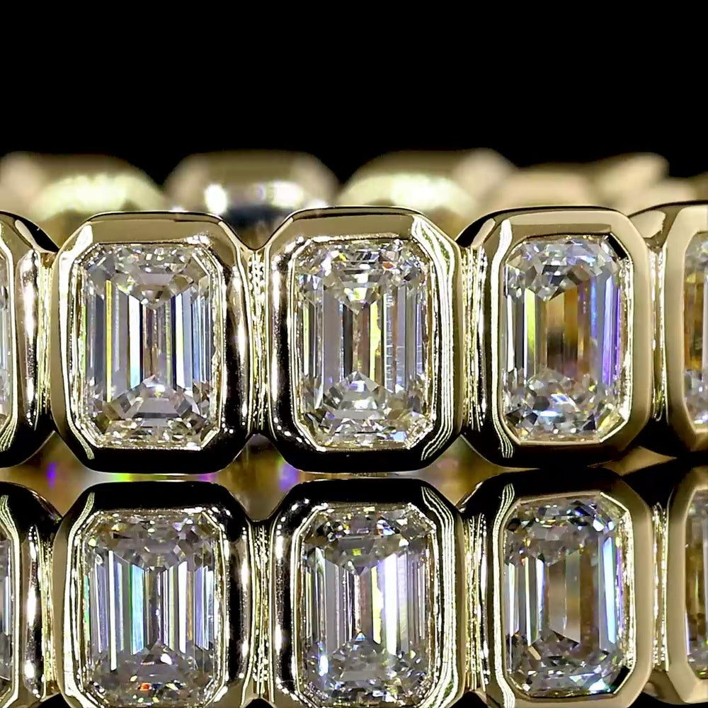 14K Yellow Gold Eternity Band with Bezel Set Emerald Cut Lab Diamonds - 1.80 Carat Total Weight, 19 Stones - Covaloro Fine Jewelry