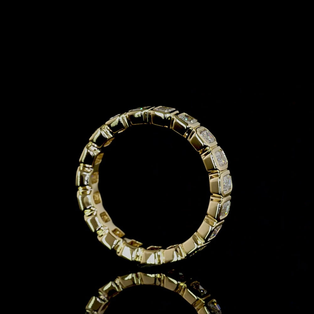 14K Yellow Gold Eternity Band with Bezel Set Emerald Cut Lab Diamonds - 1.80 Carat Total Weight, 19 Stones - Covaloro Fine Jewelry
