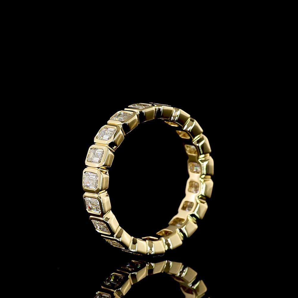 14K Yellow Gold Eternity Band with Bezel Set Emerald Cut Lab Diamonds - 1.80 Carat Total Weight, 19 Stones - Covaloro Fine Jewelry
