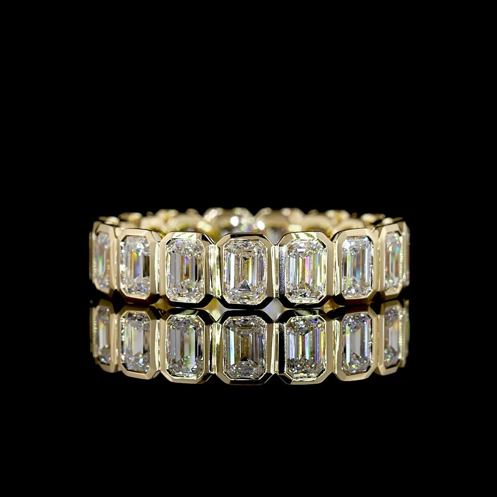 14K Yellow Gold Eternity Band with Bezel-Set Emerald Cut Lab Diamonds - 2.87 Total Carat Weight - Covaloro Fine Jewelry