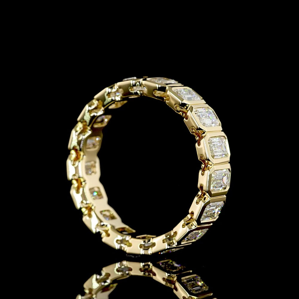 14K Yellow Gold Eternity Band with Bezel-Set Emerald Cut Lab Diamonds - 2.87 Total Carat Weight - Covaloro Fine Jewelry