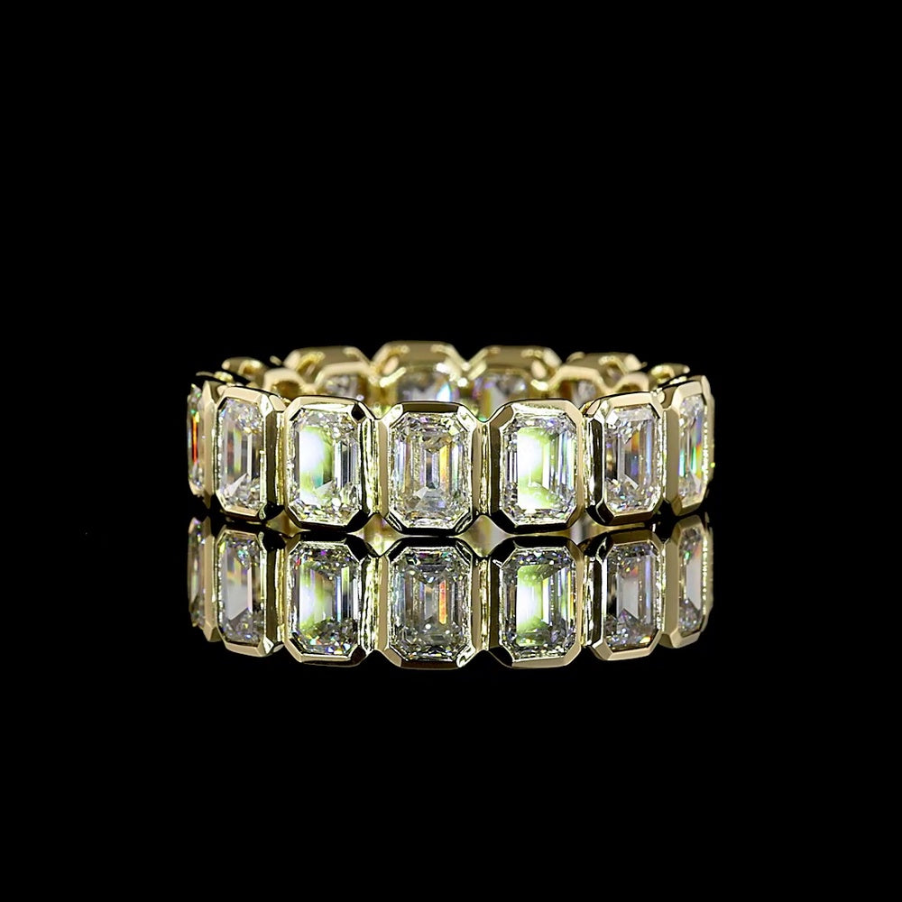 14K Yellow Gold Eternity Band with Bezel-Set Emerald Cut Lab Diamonds - 4.46 Carat Total Diamond Weight, E-F Color VS1 Clarity - Covaloro Fine Jewelry