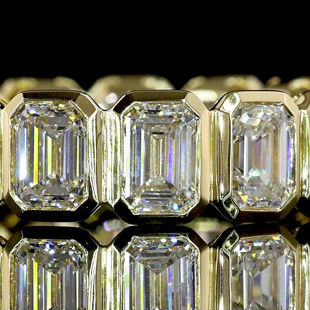 14K Yellow Gold Eternity Band with Bezel-Set Emerald Cut Lab Diamonds - 4.46 Carat Total Diamond Weight, E-F Color VS1 Clarity - Covaloro Fine Jewelry