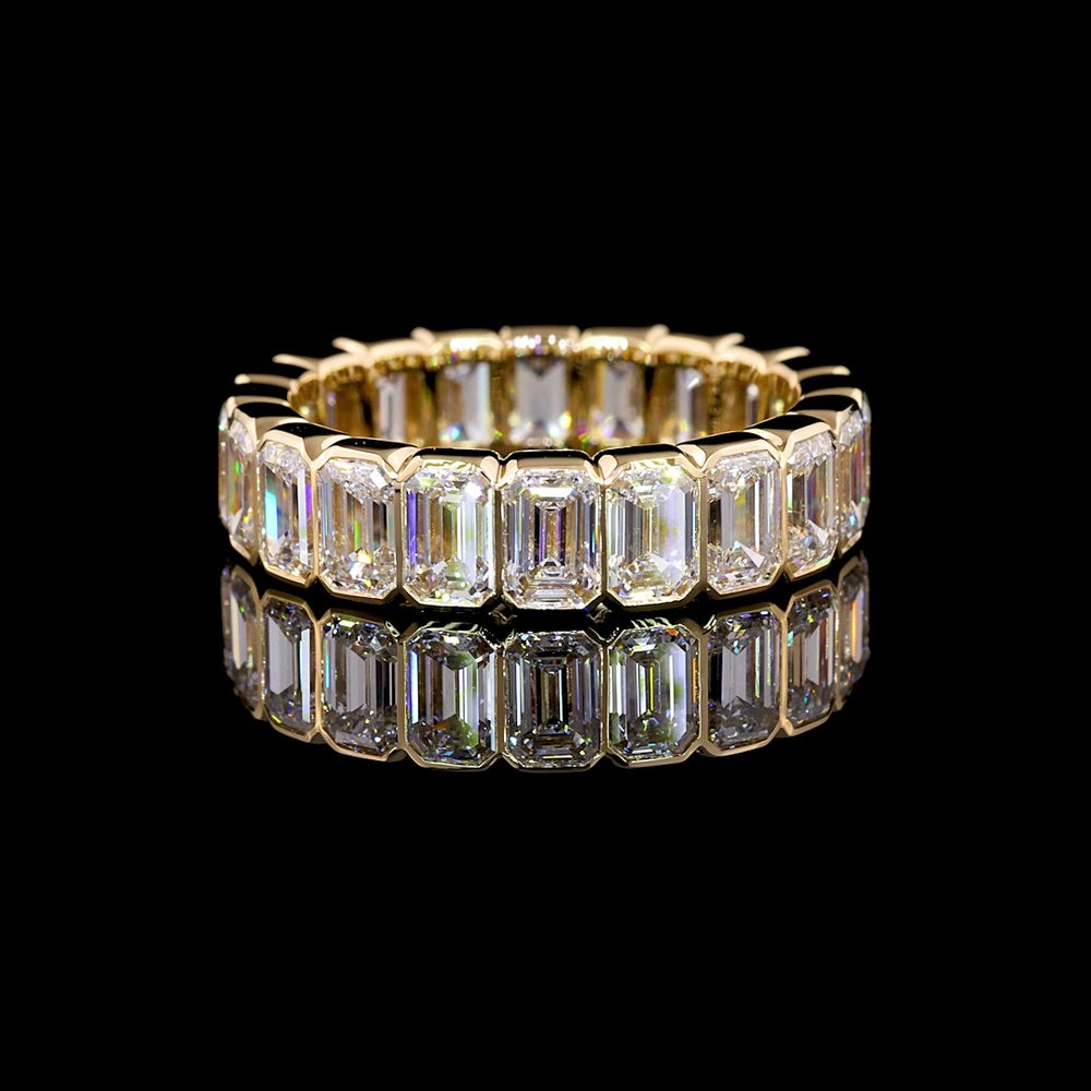 14K Yellow Gold Eternity Band with Bezel Set Emerald Cut Lab Diamonds - 5.02 Carats Total Diamond Weight - Covaloro Fine Jewelry