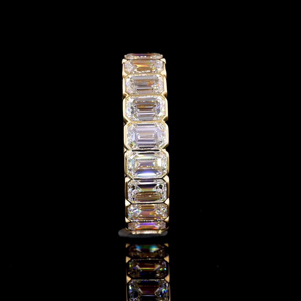 14K Yellow Gold Eternity Band with Bezel Set Emerald Cut Lab Diamonds - 5.02 Carats Total Diamond Weight - Covaloro Fine Jewelry