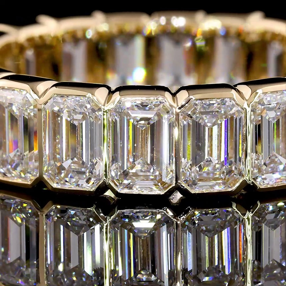 14K Yellow Gold Eternity Band with Bezel Set Emerald Cut Lab Diamonds - 5.02 Carats Total Diamond Weight - Covaloro Fine Jewelry