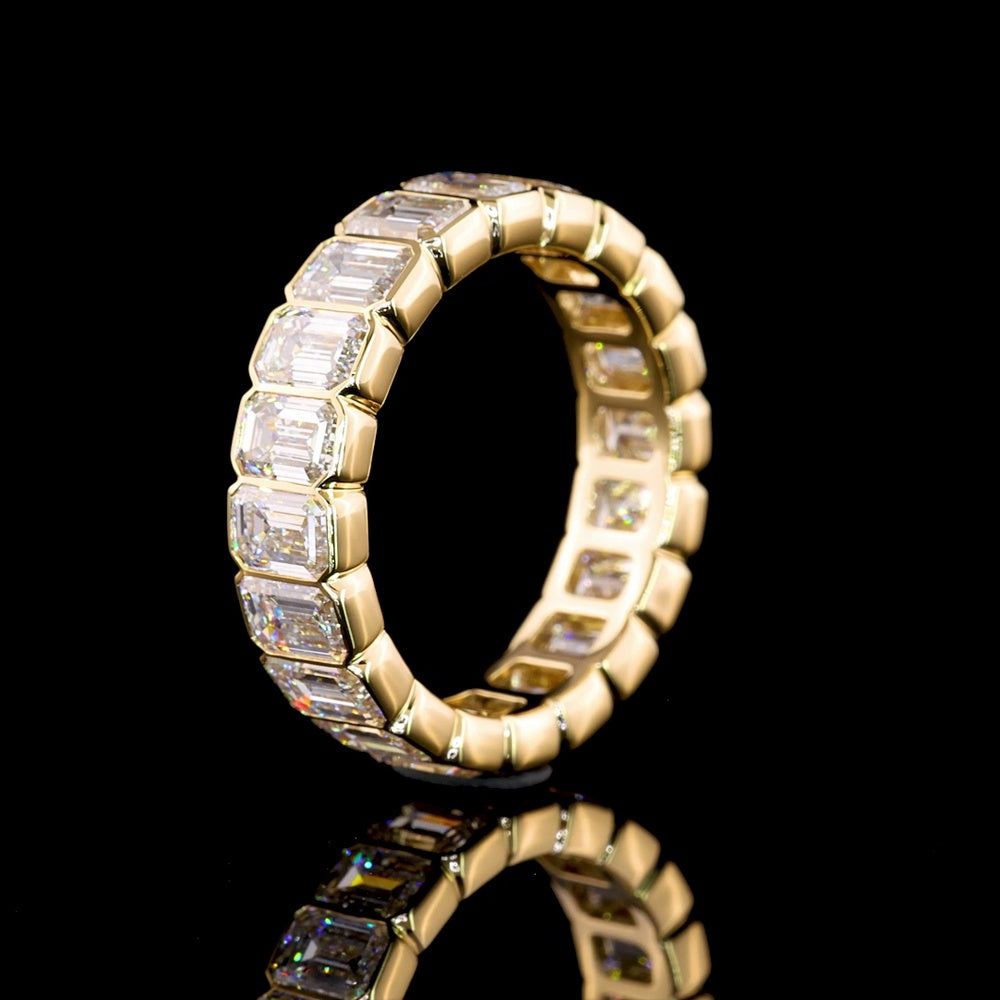 14K Yellow Gold Eternity Band with Bezel Set Emerald Cut Lab Diamonds - 5.02 Carats Total Diamond Weight - Covaloro Fine Jewelry