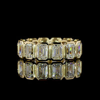 14K Yellow Gold Eternity Band with Bezel-Set Emerald Cut Lab Diamonds - 6.46 Carat Total Weight, E-F Color VS1 Clarity - Covaloro Fine Jewelry