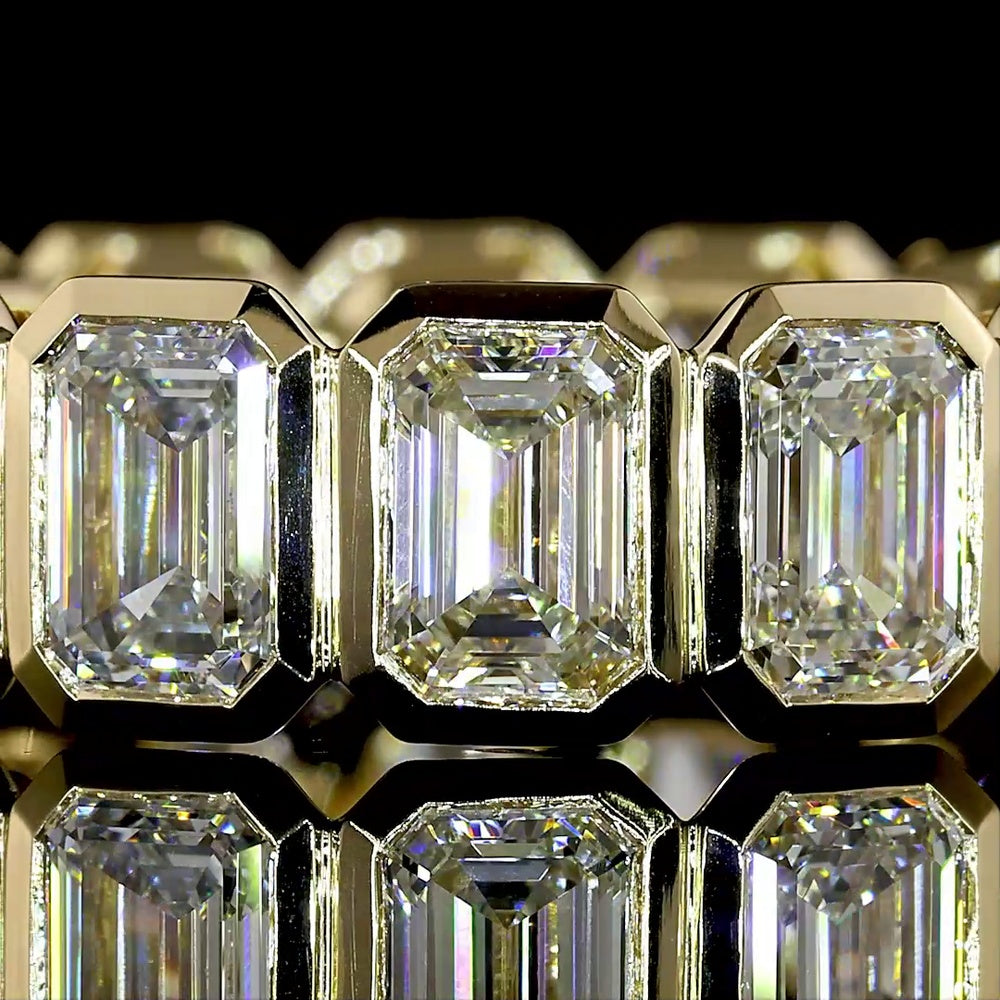 14K Yellow Gold Eternity Band with Bezel-Set Emerald Cut Lab Diamonds - 6.46 Carat Total Weight, E-F Color VS1 Clarity - Covaloro Fine Jewelry