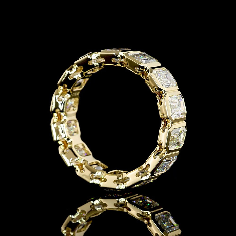 14K Yellow Gold Eternity Band with Bezel-Set Emerald Cut Lab Diamonds - 6.46 Carat Total Weight, E-F Color VS1 Clarity - Covaloro Fine Jewelry