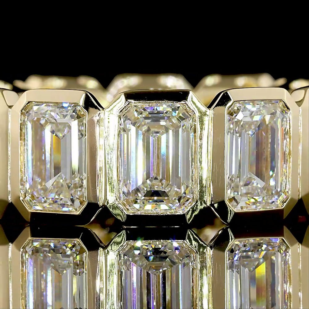 14K Yellow Gold Eternity Band with Bezel Set Emerald Cut Lab Diamonds - 7.46 Carats Total Diamond Weight - Covaloro Fine Jewelry