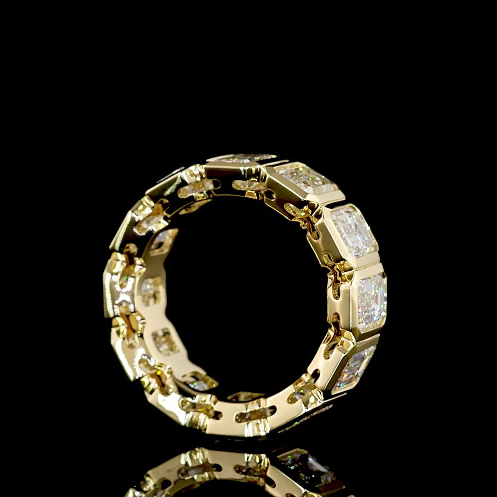 14K Yellow Gold Eternity Band with Bezel Set Emerald Cut Lab Diamonds - 7.46 Carats Total Diamond Weight - Covaloro Fine Jewelry