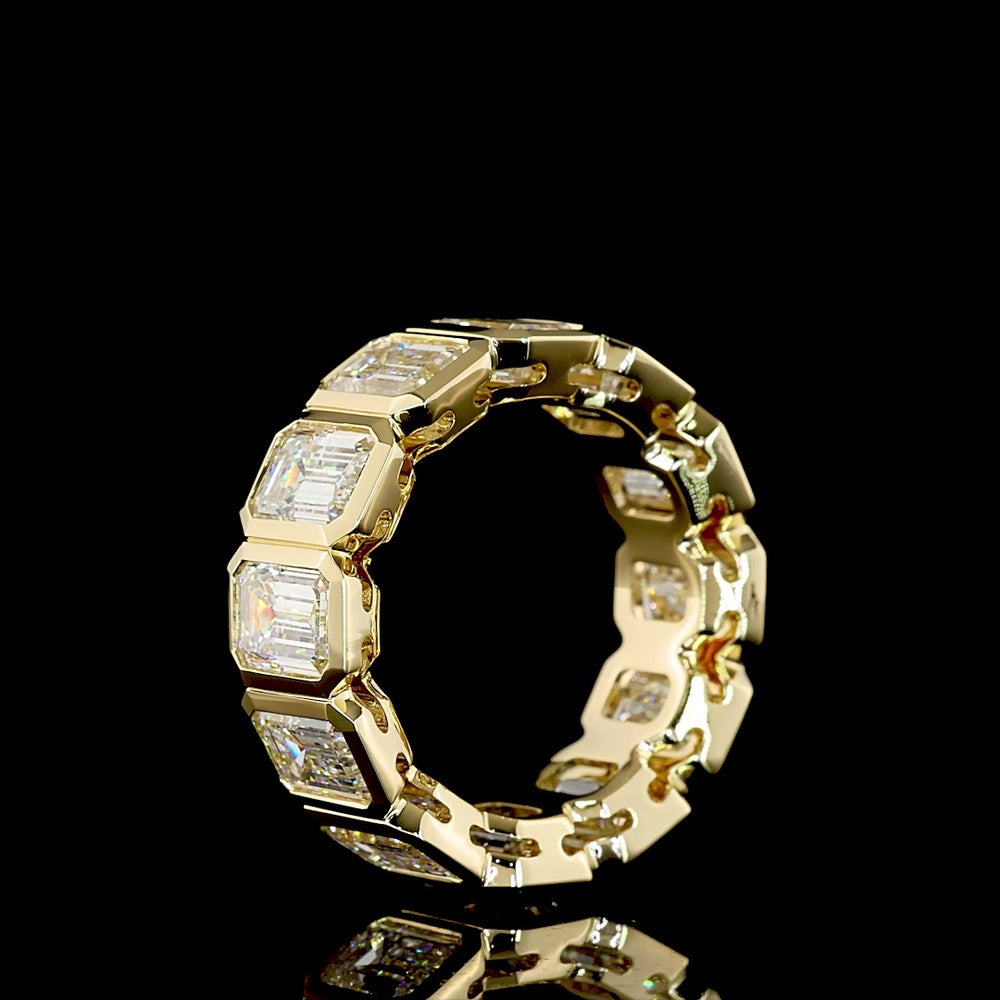 14K Yellow Gold Eternity Band with Bezel Set Emerald Cut Lab Diamonds - 7.46 Carats Total Diamond Weight - Covaloro Fine Jewelry