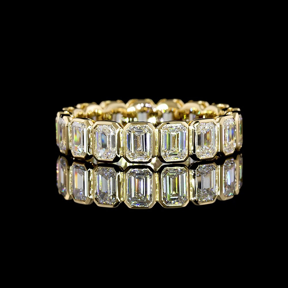 14K Yellow Gold Eternity Band with Bezel Set Emerald Cut Lab Grown Diamonds - 3.01 Carat Total Diamond Weight - Covaloro Fine Jewelry