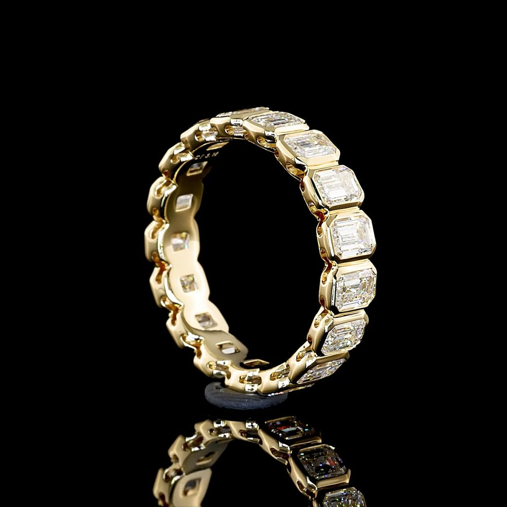 14K Yellow Gold Eternity Band with Bezel Set Emerald Cut Lab Grown Diamonds - 3.01 Carat Total Diamond Weight - Covaloro Fine Jewelry