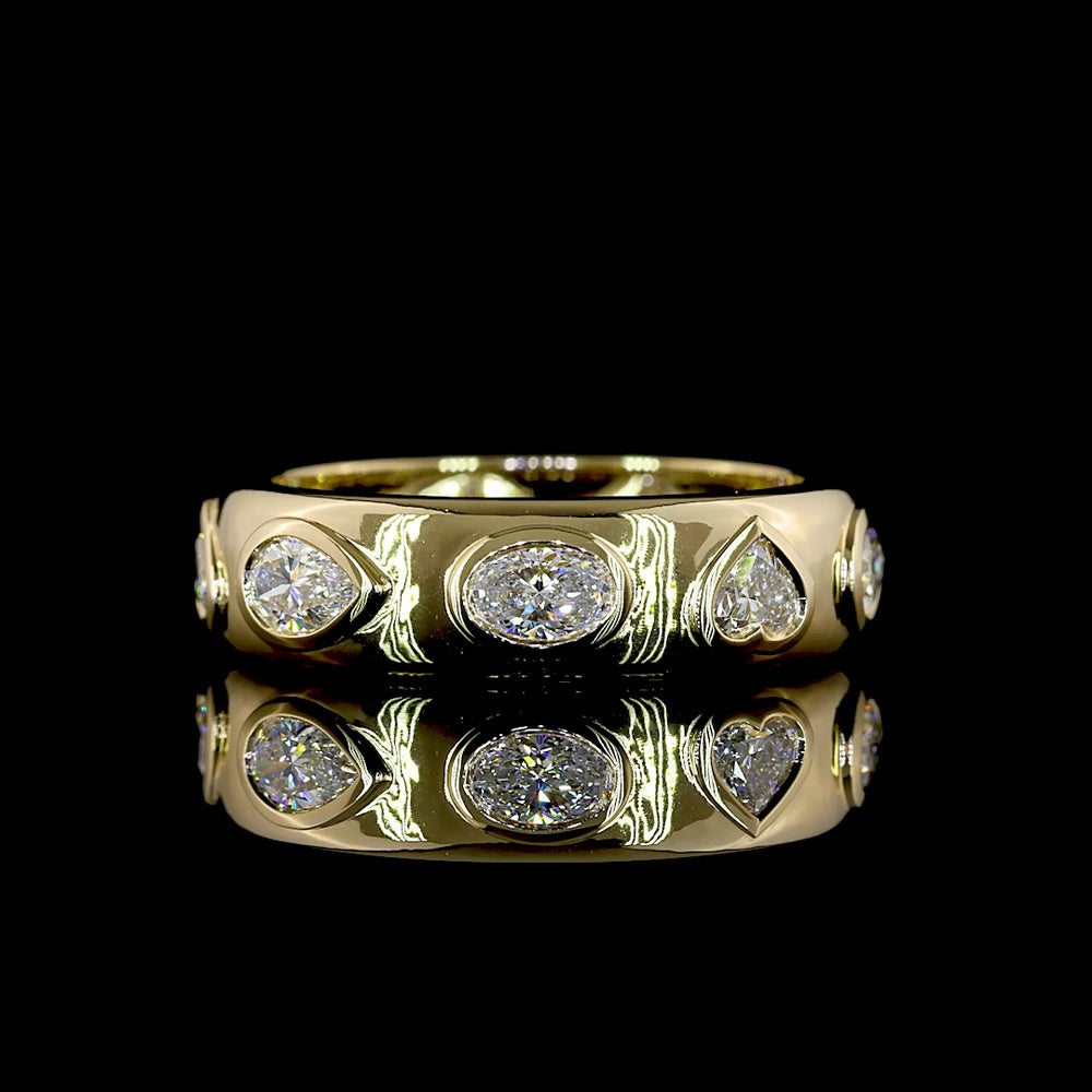 14K Yellow Gold Eternity Band with Bezel Set Oval, Pear, and Heart Shape Lab Diamonds - 1.63 Carat Total Weight - Covaloro Fine Jewelry
