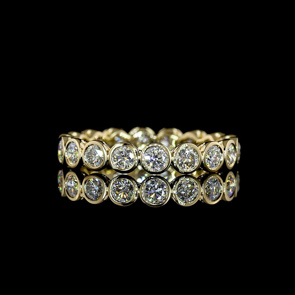 14K Yellow Gold Eternity Band with Bezel Set Round Natural Diamonds - 1.14 Carat Total Weight, E-F Color VS+ Clarity - Covaloro Fine Jewelry
