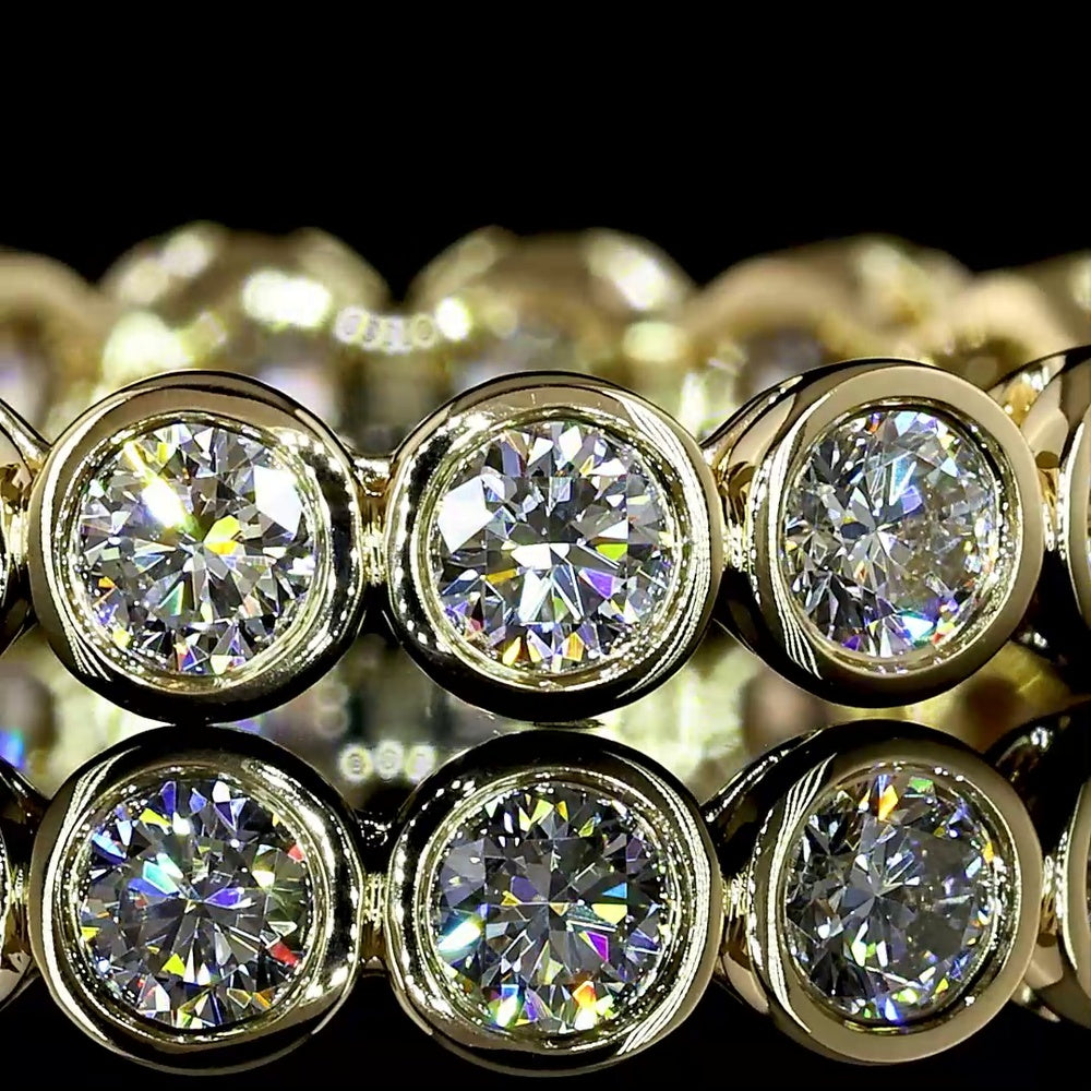 14K Yellow Gold Eternity Band with Bezel Set Round Natural Diamonds - 1.14 Carat Total Weight, E-F Color VS+ Clarity - Covaloro Fine Jewelry