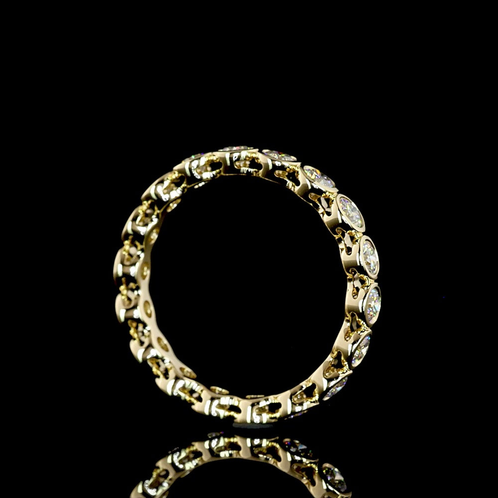 14K Yellow Gold Eternity Band with Bezel Set Round Natural Diamonds - 1.14 Carat Total Weight, E-F Color VS+ Clarity - Covaloro Fine Jewelry