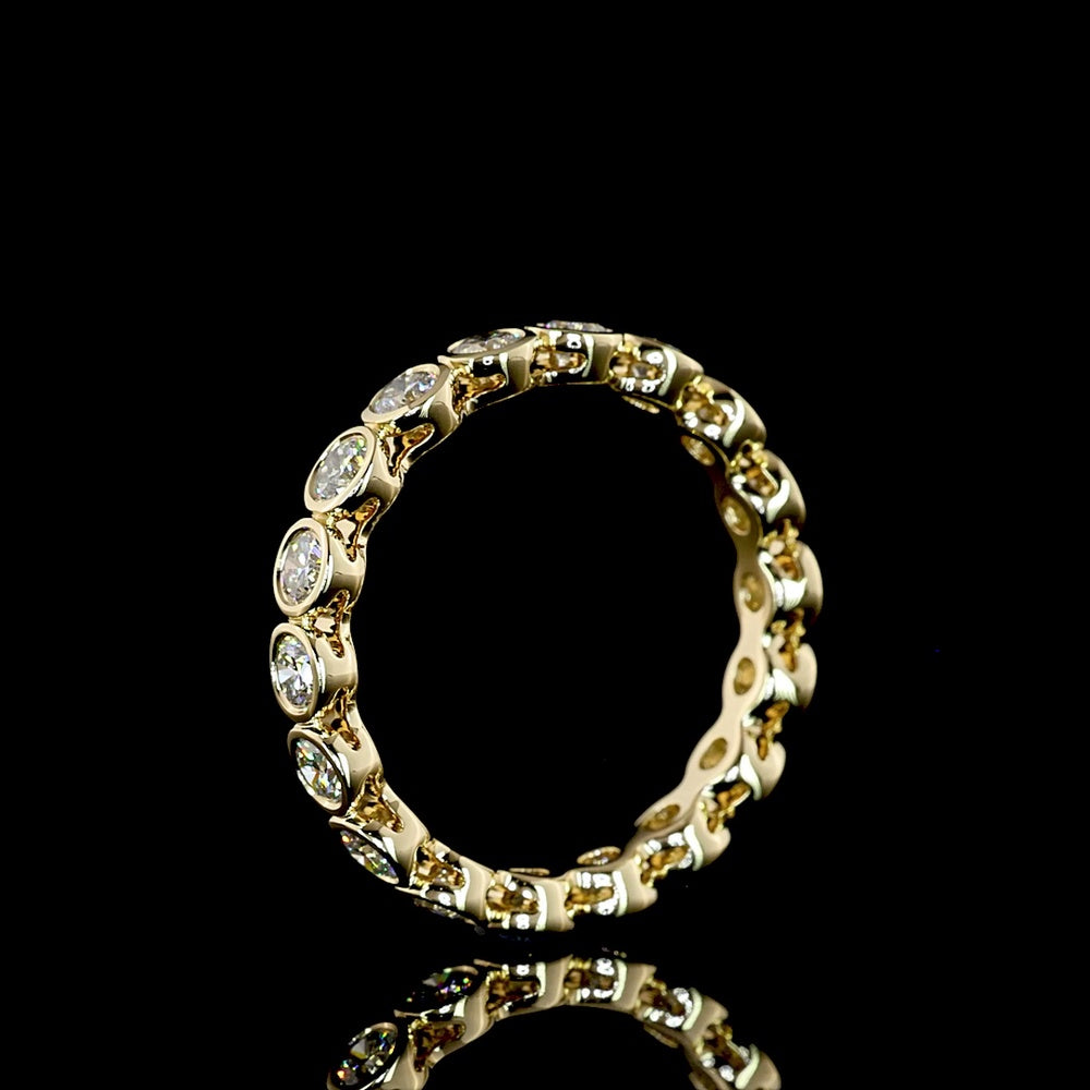 14K Yellow Gold Eternity Band with Bezel Set Round Natural Diamonds - 1.14 Carat Total Weight, E-F Color VS+ Clarity - Covaloro Fine Jewelry