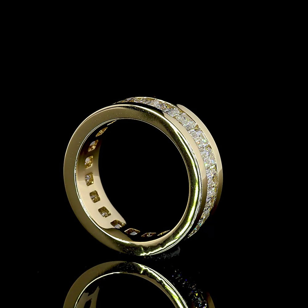 14K Yellow Gold Eternity Band with Channel Set Emerald Cut Lab Diamonds - 4.70 Carat Total Weight, E-F Color, VS1 Clarity - Covaloro Fine Jewelry