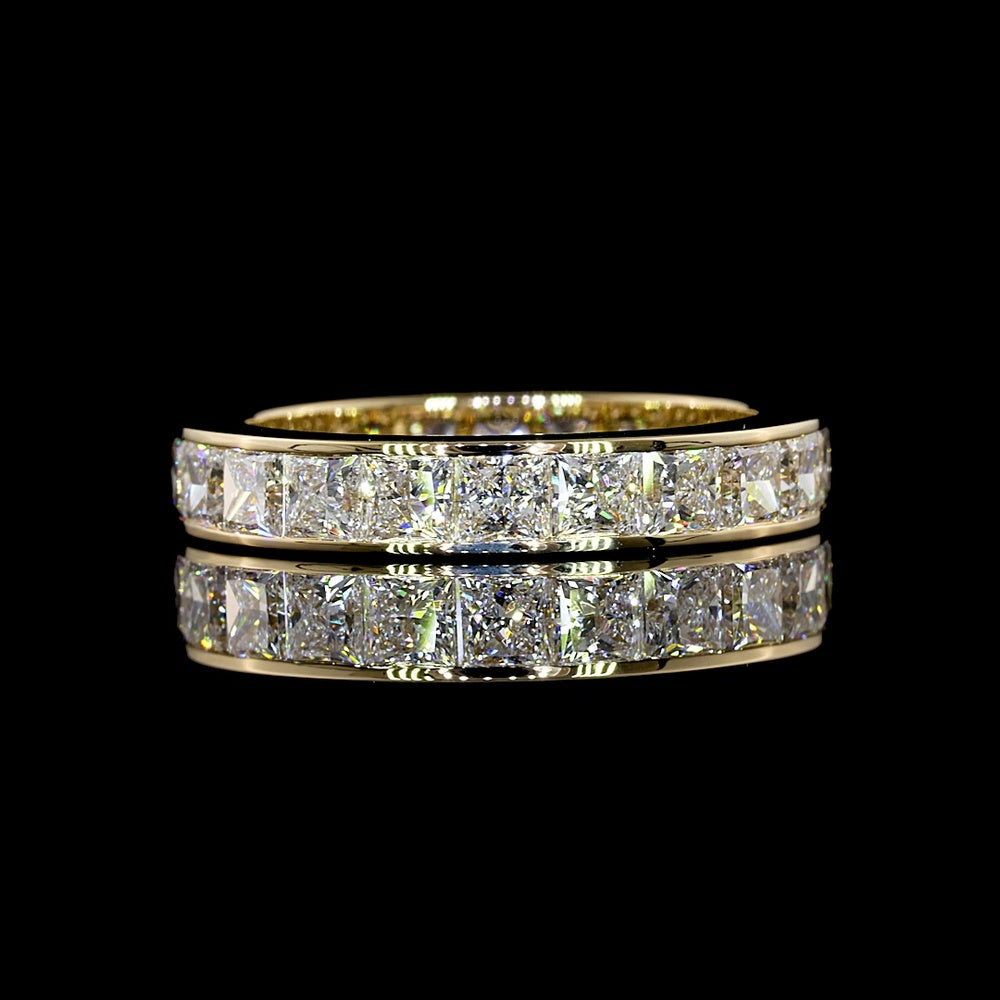 14K Yellow Gold Eternity Band with Channel Set Princess Cut Lab Diamonds - 3.15 Carat Total Diamond Weight - Covaloro Fine Jewelry