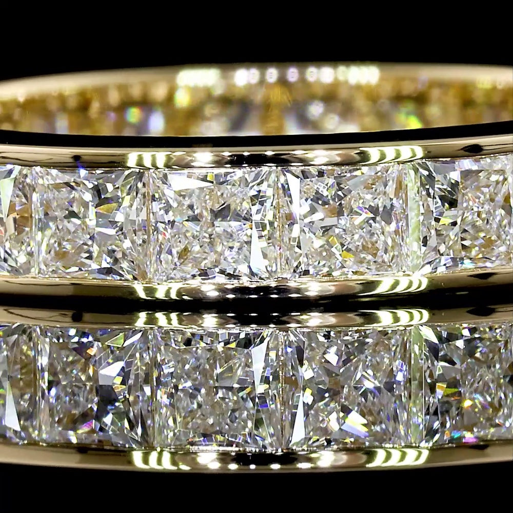14K Yellow Gold Eternity Band with Channel Set Princess Cut Lab Diamonds - 3.15 Carat Total Diamond Weight - Covaloro Fine Jewelry