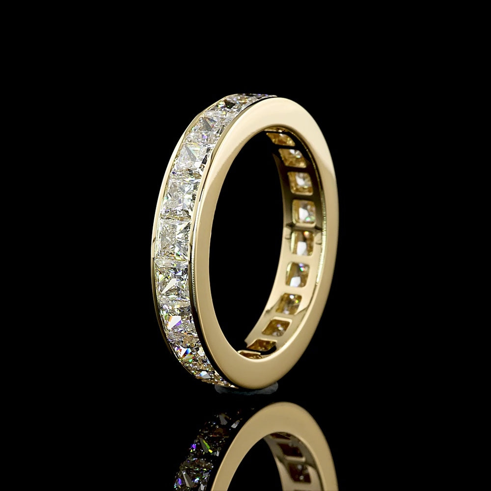 14K Yellow Gold Eternity Band with Channel Set Princess Cut Lab Diamonds - 3.15 Carat Total Diamond Weight - Covaloro Fine Jewelry